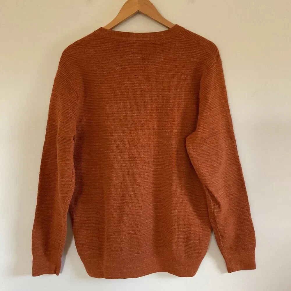 J. Crew Rugged Cotton Waffle Knit Men's Sweater Sz XL Rust Orange Layer Preppy